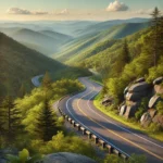 Cherohala Skyway scenic view through Appalachian Mountains with lush forests and mountain vistas